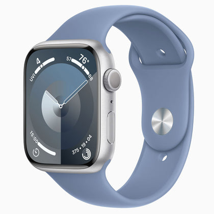 Apple Watch Series 9 45mm Silver Aluminum Case with Blue Sport Band