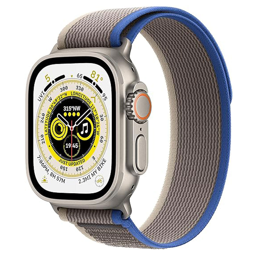 Apple Watch Ultra 49mm Titanium Case with Blue/Gray Trail Loop S/M Band (Slightly Used)