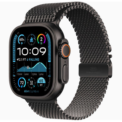 Apple Watch Ultra 2 49mm Titanium Case with Black Milanese Loop Band