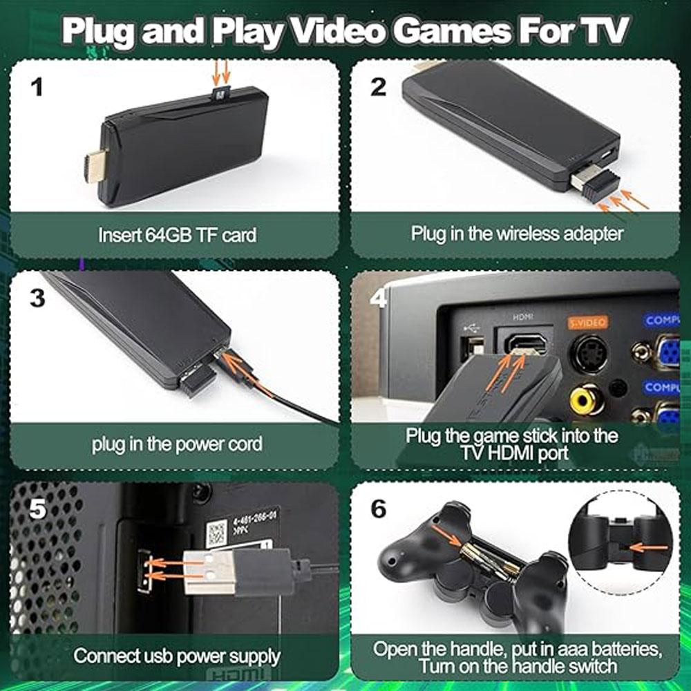 M8 Wireless Controller with 64gb Tf Card Video Game Stick Built in 10000+ Games 4K High Definition HDMI Output with Two Game Controllers - Image 3