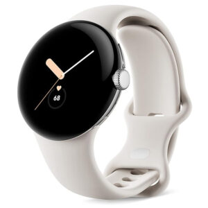 Google Pixel Watch Polished Silver Stainless Steel Case with Chalk Active Band